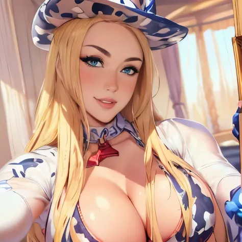 ​masterpiece:1.2、top-quality、realisitic、(Actual image、Beautiful blonde woman with intricate detail depth of field、She has striking blue eyes、ighly detailed、face perfect、(Colossal tits:1.3)、(Skin Dentation)、thick thight、wide  hips、tiny waist、tall、(gargantua...