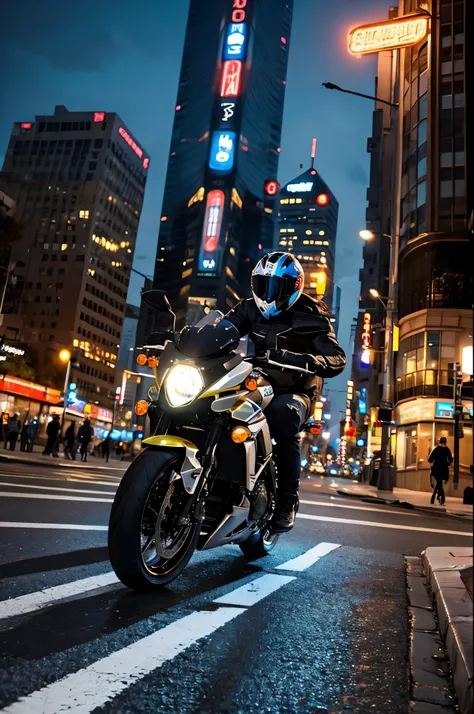 masterpiece,Highly detailed CG Unity,wallpaper,motorcycle,z1000、kawasaki,Cityscape at night、super cool,running,from diagonally in front,cool