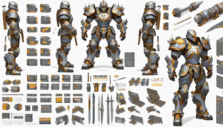 armored warrior，Very detailed，，Very professional character design BOM，Professional Checklist，detail list，Detailed production drawings，glans steps，exploded view