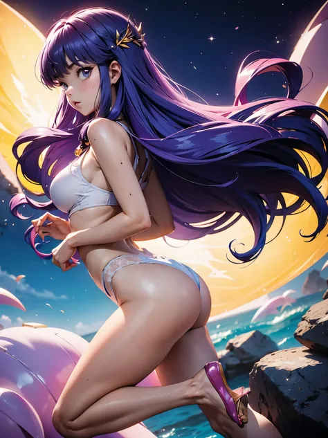 Garota Anime hentai cabelo purple, 16 anos, corpo bonito, seios grandes, with your hands in the vagina, Garota sexy, purple cabelo, mechas de cabelo laterais, mechas de cabelo na lateral do rosto, beautiful lighting, sombras suaves, olhos azuis, pernas bon...