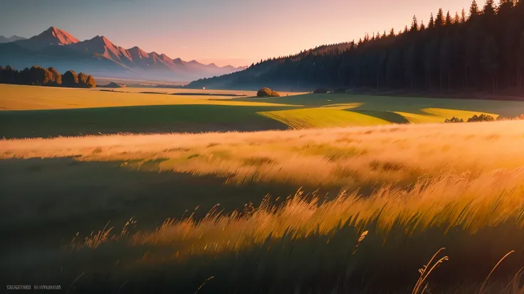 Grassland in the twilight sky, grass zoom, aesthetic, cinematic 