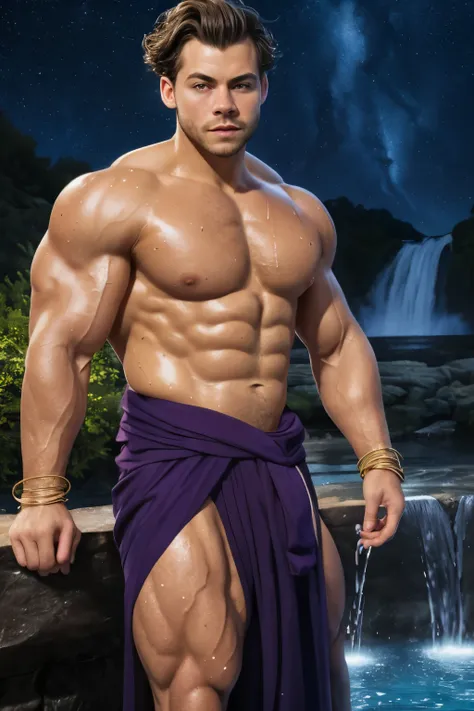 (gasculine:1) (one male), very detailed youthful face, heroic, detailed realistic open eyeuscular:1.5), bodybuilder, (big muscle...