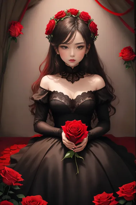 there is a red rose with a flame on it, red rose, rosses, red roses, photo of a rose, red flower, holding a red rose, rose twining, roses, black and red colors, red neon roses, red on black, red and black colors, black and red only!!!, red roses at the top...