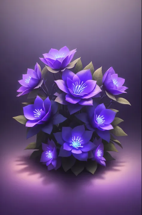 purple flowers with blue lights in the dark, glowing flowers, luminous flowers, bioluminescent plants, with glowing blue lights, glowing neon flowers, bioluminescent cyber - garden, luminescent plants, glowing blue, lights with bloom, glowing plants, beaut...