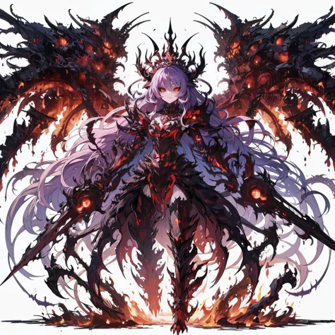 a woman with a large demonic body and wings, devil anime girl, glamorous supreme demon overlord, dark goddess with six arms, inf...