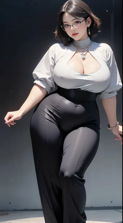 ((best quality)), ((masterpiece)), (detailed), perfect face, chubby woman, chubby face , chubby girl , widest hips , fat belly , thick neck ,, thicc , thick body , thick thighs , thick arm, small breasts but her body is a chubby, full body view, dark-black...