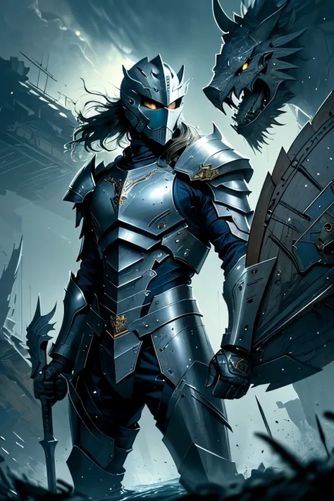 The character, adorned in a magnificent suit of armor, confidently grasps a sturdy shield and a menacingly sharp x, creating an awe-inspiring sight. The armor is beautifully crafted with intricate detailing, showcasing the best quality in design. The color...