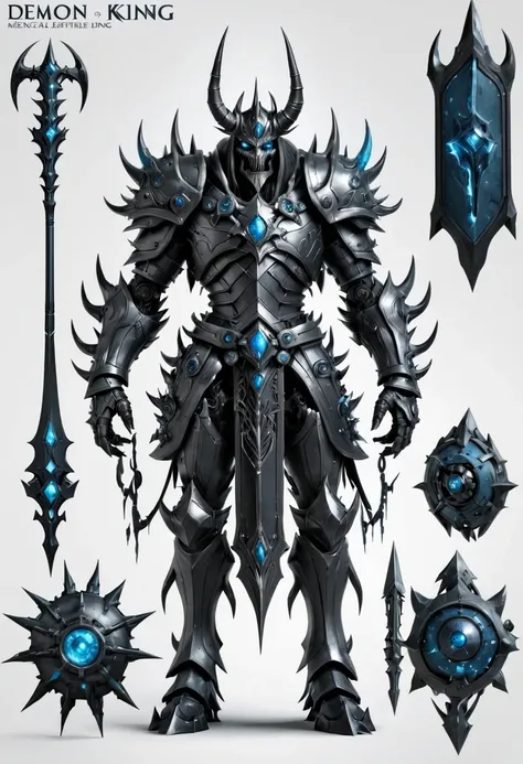 (character design sheet:1.5)，demonic battlefield，mechanical lich king，the lich king&#39;s future weapons，mechanical structure，hi...