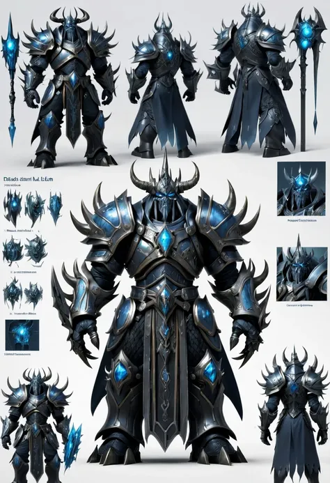 (character design sheet:1.5)，demonic battlefield，mechanical lich king，the lich king&#39;s future weapons，mechanical structure，hi...