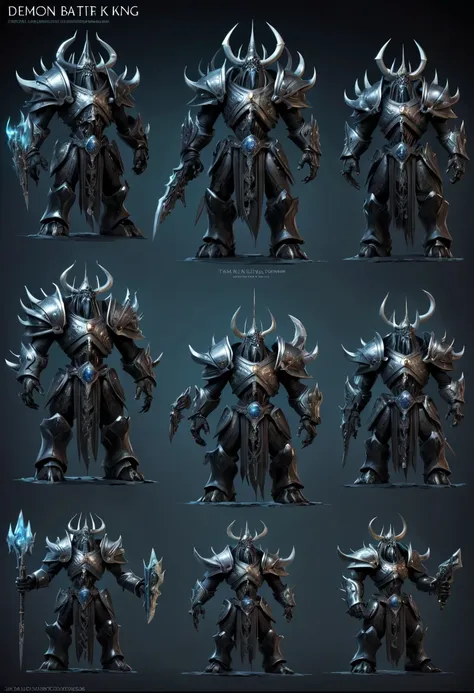 (character design sheet:1.5)，demonic battlefield，mechanical lich king，the lich king&#39;s future weapons，mechanical structure，hi...