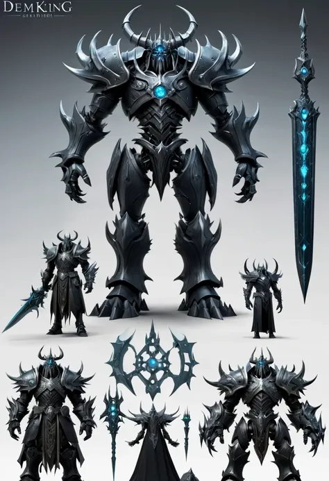 (character design sheet:1.5)，demonic battlefield，mechanical lich king，the lich king&#39;s future weapons，mechanical structure，hi...