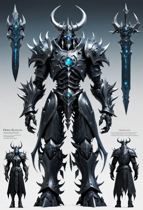 (character design sheet:1.5)，demonic battlefield，mechanical lich king，the lich king&#39;s future weapons，mechanical structure，hi...