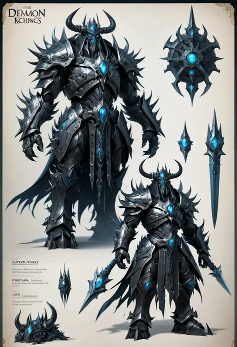 (character design sheet:1.5)，demonic battlefield，mechanical lich king，the lich king&#39;s future weapons，mechanical structure，hi...