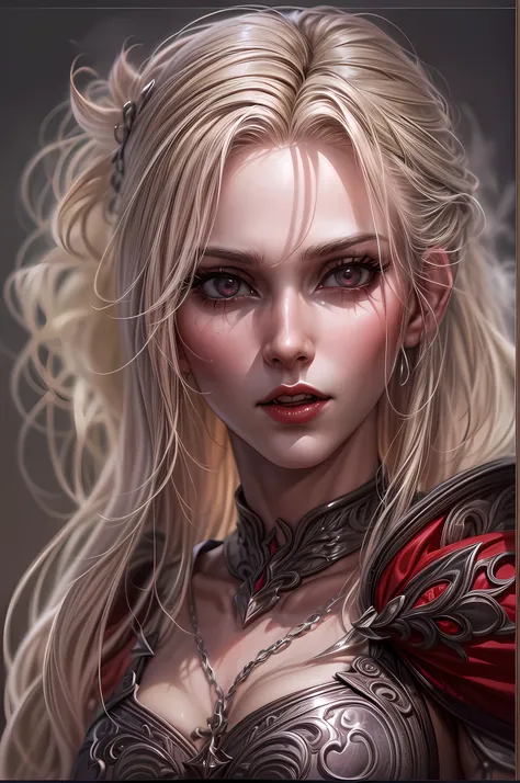 (character design sheet: 1.5) by larry elmor, extremely beautiful female vampire, blond hair, long hair, red eyes, pale skin, we...