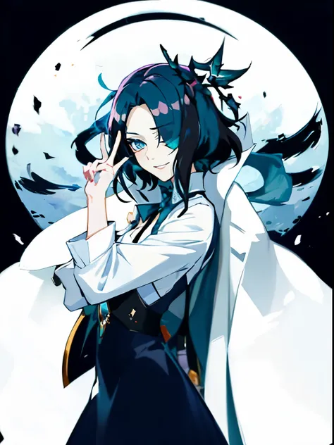 anime boy with blue eyes and black hair in a black outfit, avatar image, yennefer, black - haired mage, (winking), guweiz, crisp clear rpg portrait, from arknights, valentina remenar, [[[[grinning evily]]]], detailed anime, arknights, high detailed)