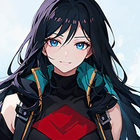 anime boy with blue eyes and black hair in a black outfit, avatar image, yennefer, black - haired mage, (winking), guweiz, crisp clear rpg portrait, from arknights, valentina remenar, [[[[grinning evily]]]], detailed anime, arknights, high detailed)