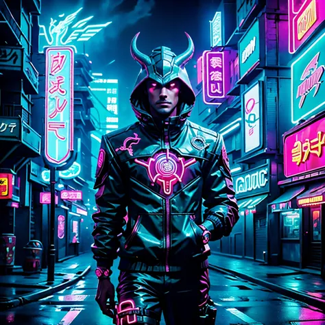 dragon in futuristic style in the cyberpunk city street with neon lights