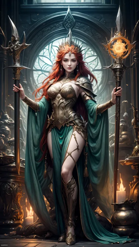 brigid, the revered irish goddess, stands tall and radiant in her divine glory. she is known as the goddess of smiths and forges...