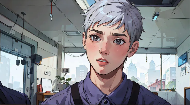 There is a 17-year-old boy at school, silver hair, gray eyes.