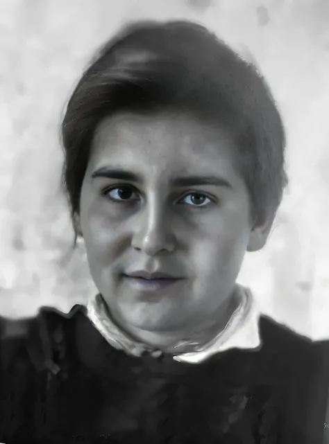 arafed foto en blanco y negro de una mujer con corbata, inspired by Anna Füssli, foto de una mujer, inspirado en bela nagy abodi, by Lucía Peka, retrato del rostro de una mujer, rostro restaurado realista, inspired by Slobodan Pejić, inspired by Gabrijel J...