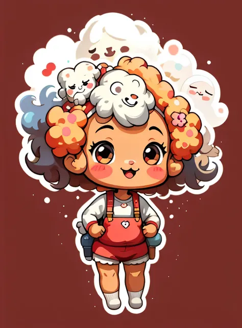 adesivo,1 garota afro,bonitinho,kawaii,bonitinho,fundo vermelho chibi,