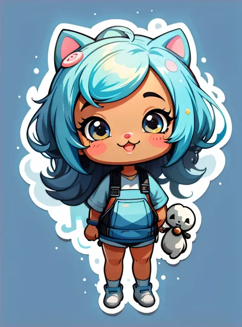 adesivo,1 garota negra,bonitinho,kawaii,bonitinho,fundo azul chibi,