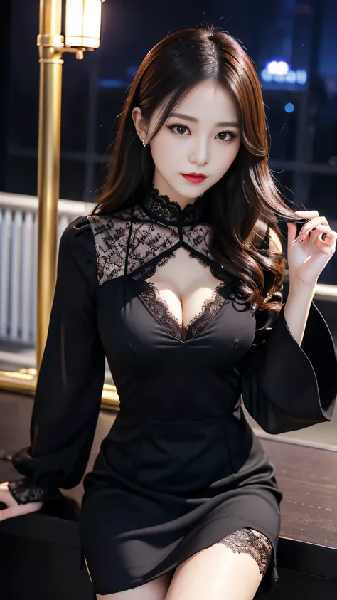 Super detailed、Japanese、charming beauty、seductive adult woman、Beautiful woman、sharp eyes、cool girl、wavy hair、suit、Black chiffon、lace fabric、wide sleeve、wearing a lace insert dress、white blouse、Tight Skirt、Lustrous legs、evilの幹部、evil depravity、brainwashing、M...