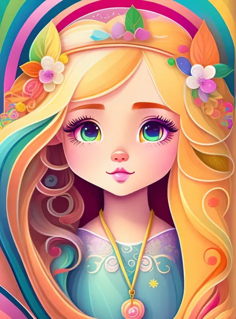 the colorida abstract of cute rapunzel, (colorida,altamente detalhado,arte vetorial)