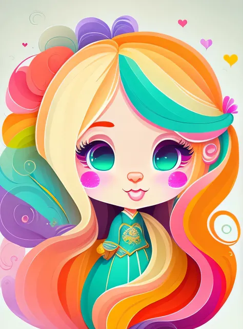 the colorida abstract of cute rapunzel, (colorida,altamente detalhado,arte vetorial)