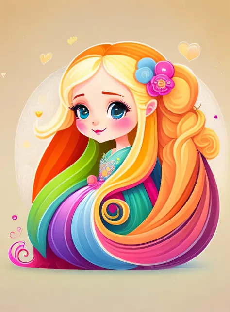 the colorida abstract of cute rapunzel, (colorida,altamente detalhado,arte vetorial)