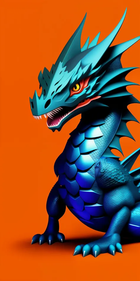 Create an image of a dragon on a solid color background that represents our gaming computer store. The dragon must be imposing and powerful, with shiny scales and an expression that conveys confidence and strength. Suas cores podem ser em tons de azul e ro...