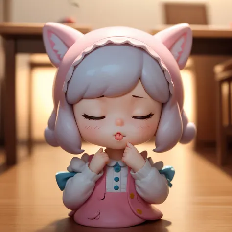 blindbox, Cute girl practicing kissing face for role, closing both eyes