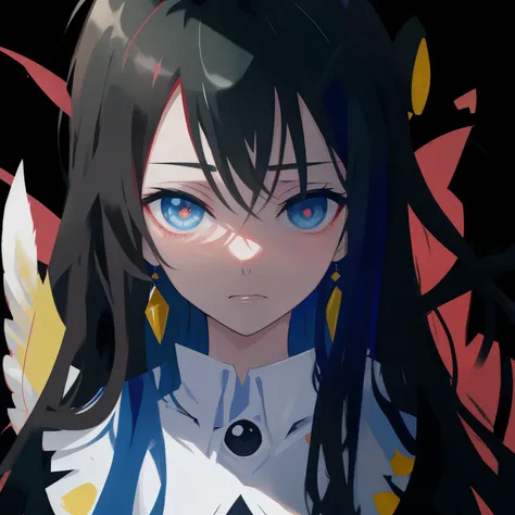 Chica anime con ojos azules y cabello negro con una chaqueta negra., estilo anime 4k, impresionante retrato de cara de anime, avatar image, epic anime style, sad cerulean eyes, pupilas negras de anime en sus ojos, portrait of a female anime heroine, mago d...