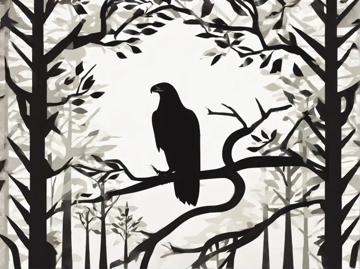 (((masterpiece))),bestquality, illustration, beautifuldetailedglow, paper_cut, eagle , tree