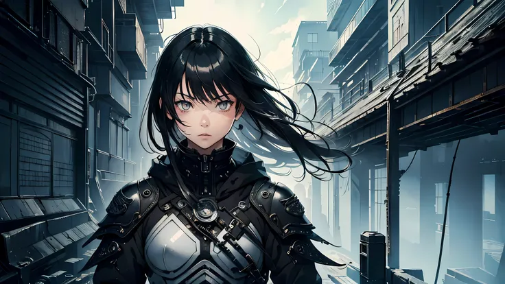 ((1girl)), style of Tsutomu Nihei, (incredibly absurdres, (high resolution:1.18), intricate detail, (masterpiece:1.1), (highest quality:1.1), absurdres), (1girl, portrait, black hair, silver eyes, long hair, detailed eyes),