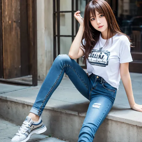 Athletic anime girl in jeans and t shirt