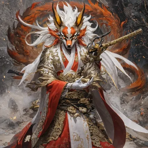 Nine-tailed fox 32k，Telephoto tilt-shift micro viewing angle，red and white仙魔界, Chance encounter with Liu Hanshu, He saw his old self in him, Decided to accept him as a disciple, teach him how to protect himself, But because of the hidden star map, Phoenix ...