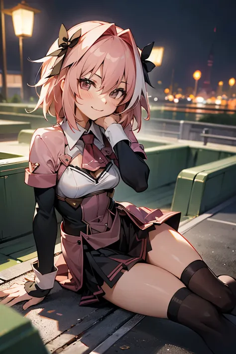 ((Astolfo Rider)), artwork, best quality, best quality, artwork, high resolution, anime style, girl project, portrait, giesha, anime image, hair, Beautiful legs, full body, beautiful background, Perfect eyes, beautiful smile, shy, trap