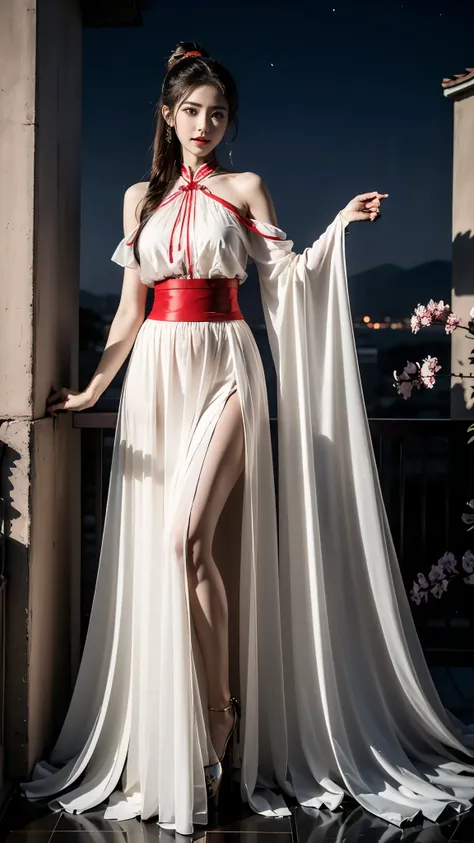 hanfu, (masterpiece, best quality:1.2), 1girl, solo, ((gufeng,bare shoulders)), at the hilltop，moonlight，((night)), ((full body)...