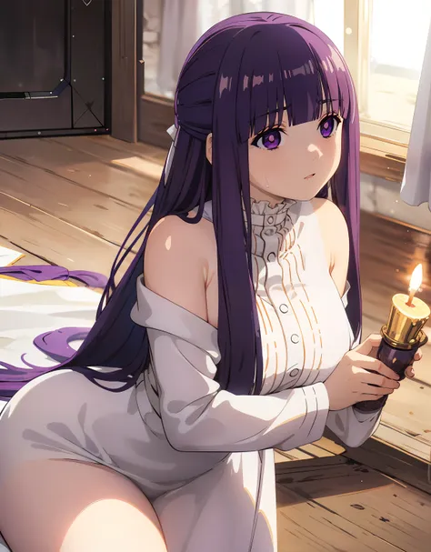 (best quality, masterpiece),sexy,  erotic, 1 girl, 18 years old, despise, pride, long purple hair, ((purple eyes)), white dress,...