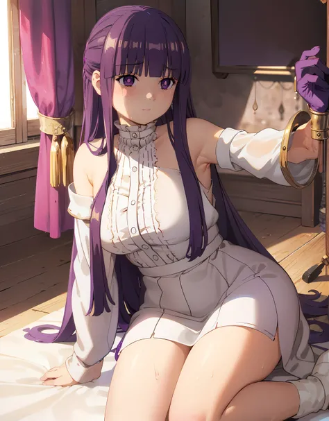 (best quality, masterpiece),sexy,  erotic, 1 girl, 18 years old, despise, pride, long purple hair, ((purple eyes)), white skirt,...