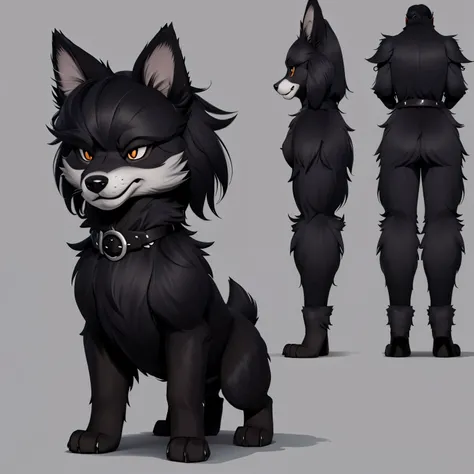 Edge dark furry dog character reference sheet 