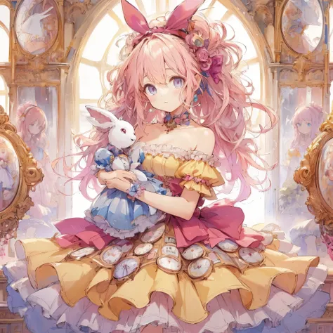 A girl with pink hair and a dress, a portrait of a magical girl, anime with splash art , a cute anime wife in a lovely dress, detailed anime original artwork, trendy on ArtStation and Pixiv, fantasy anime with beautiful art, a portrait of a magical lolita ...