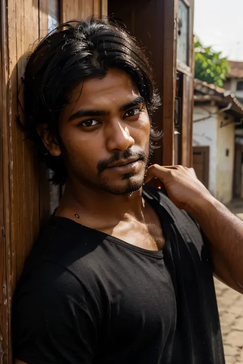 Create a Sri Lankan male boy character aged around 25 years.  with a short bear on the face and stylish black hair on the head. make face handsome and lovely and honest look.going around sri lankan locations ourtdoor.vising out door places traveling life