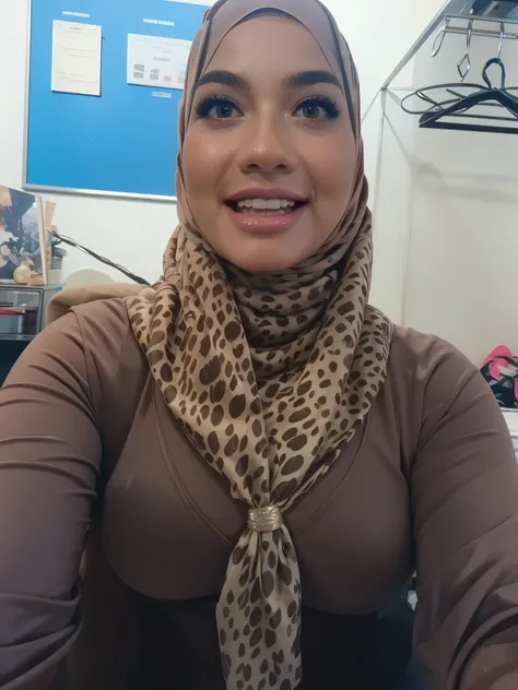 HEAVY BREASTS, Portrait photo of a matured chubby malay girl, curvy, (laughing:1.2), hijab,malaysian, posing, look at a camera, nerd, spectacle, wear pink panties and bra, wearing glasses, full body, room background, big breast,nighttime, backlit, epic rea...