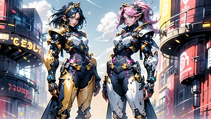 A woman adorned in fantasy-style full-body armor, a crown-concept fully enclosed helmet that unveils only her eyes, a composite layered chest plate, fully encompassing shoulder and hand guards, a lightweight waist armor, form-fitting shin guards, the overa...