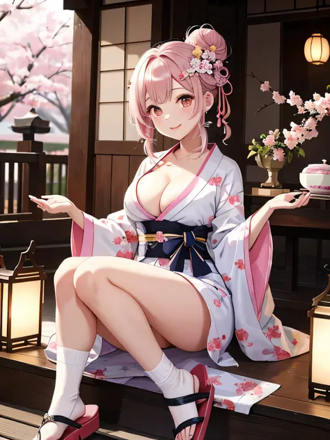 highest quality、High resolution、detailed background、beautiful and detailed face、beautiful and smooth skin、skin texture、professional lighting、Beautiful teenage girl、(two women)、(huge breasts:1.2)、dressy kimono style、emphasize cleavage、cuteパンティー、legs open、
W...