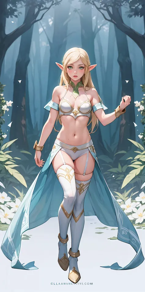 (masterpiece, best quality), (full body:1.6), standing (small fighting elven 1girl:1.6),(magical),(cute,adorable:1.3),blonde hai...