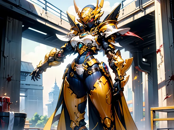 A woman adorned in fantasy-style full-body armor, a crown-concept fully enclosed helmet that unveils only her eyes, a composite layered chest plate, fully encompassing shoulder and hand guards, a lightweight waist armor, form-fitting shin guards, the overa...