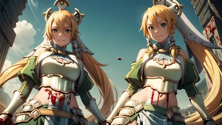 girl 1, belly button, big breasts, femdom, Blood on the armor, Blood in the belly button, Blood in the stomach, Blood on the breasts, tall, belly buttonに血 ,Blood in the stomach,  gun, knife, sword, war, underwear, kill, Behead, shot from below, sensual, Bl...